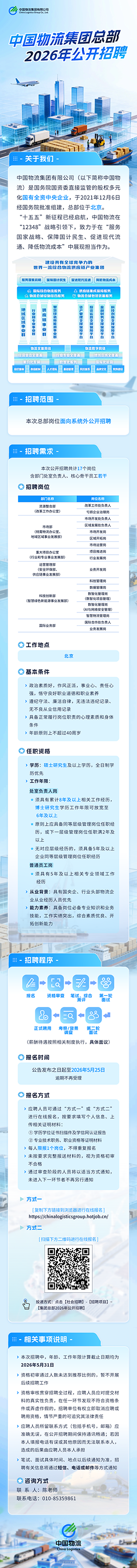 中国物流总部公开招聘